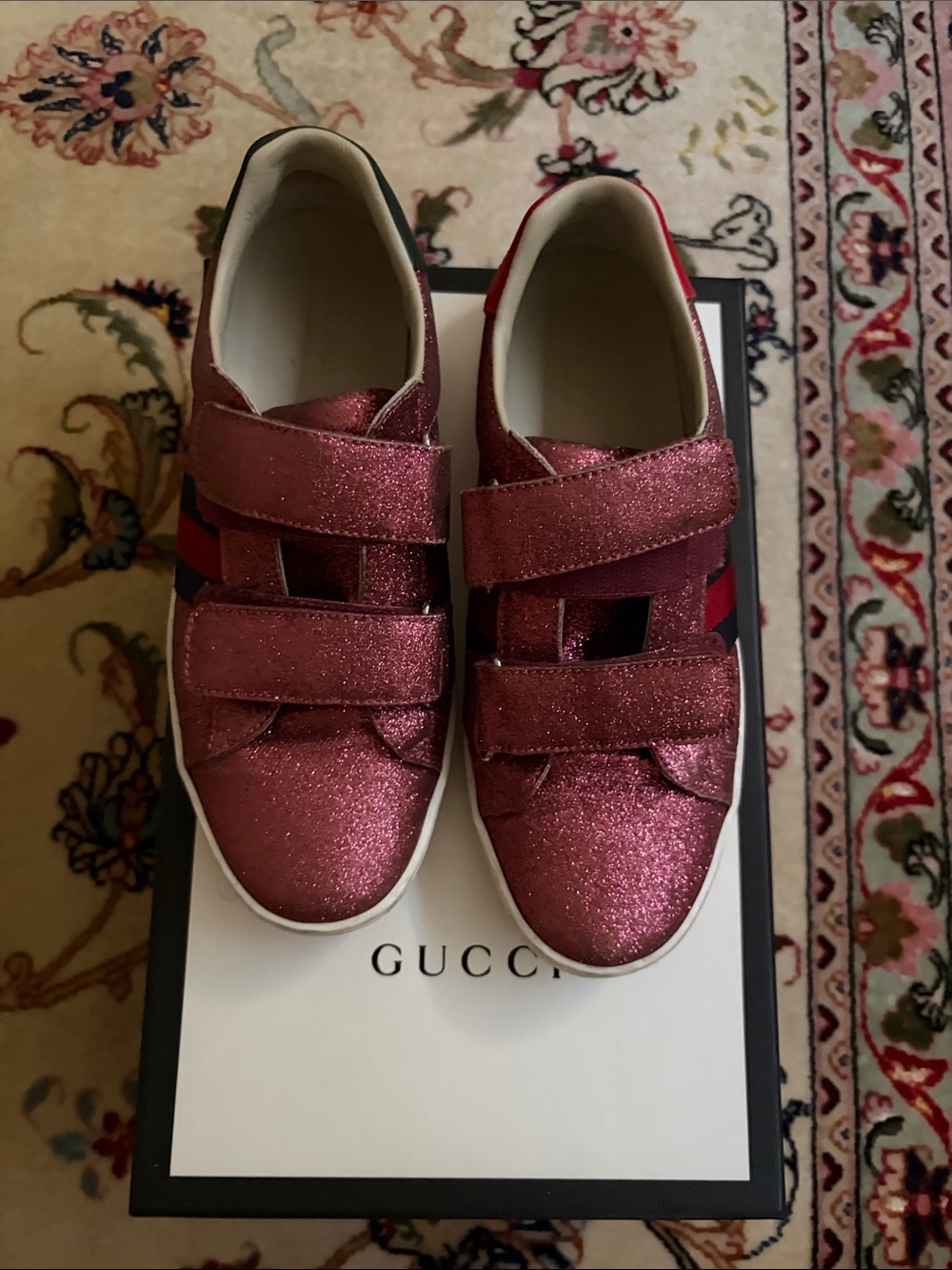 Gucci Kids Glitter Velcro Sneakers - Rose